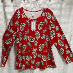 Caya Costa NEW Swim Red Floral Women's rash guard UV protection 40 vacay SZ 2X